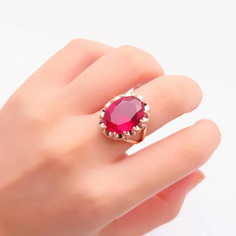 Court Style New in Plated  Rose Gold Inlaid Oval Ruby Rings for Women Creative Classic Jewelry Opening