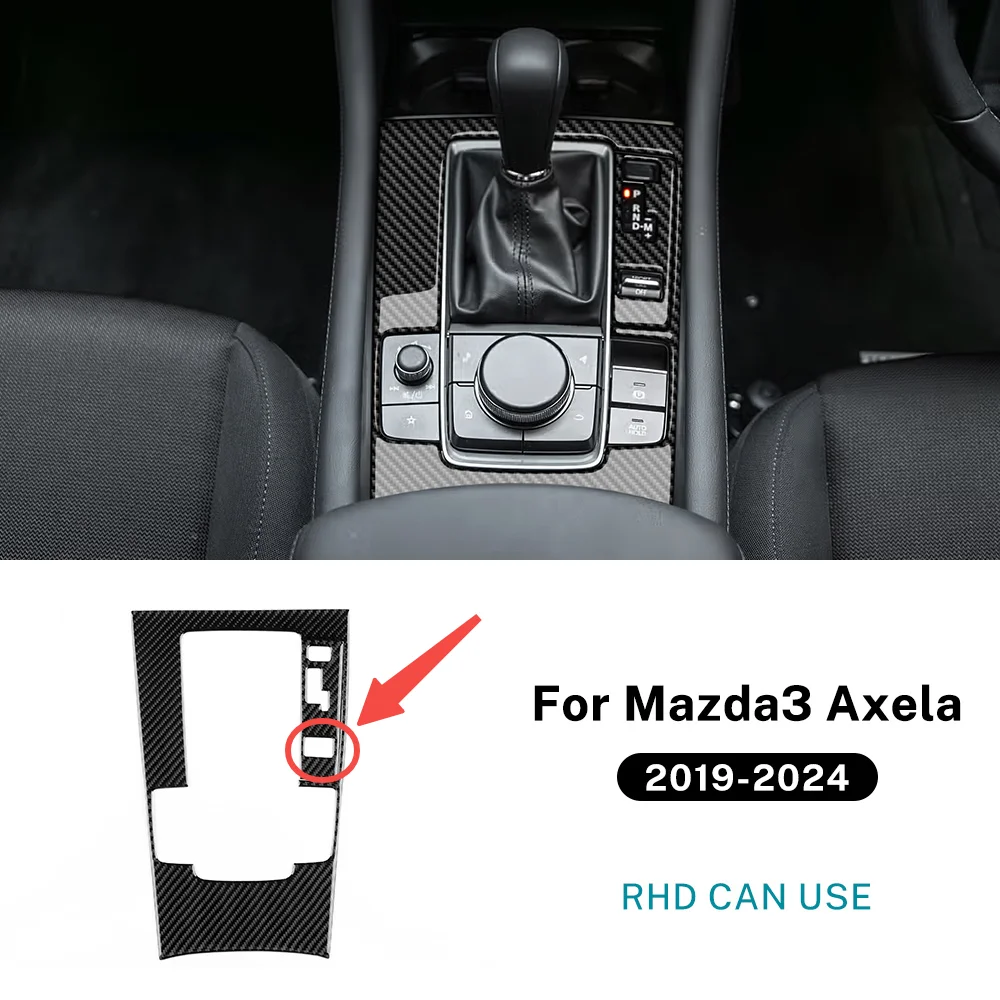 KUNGKIC Echte weiche Kohlefaser für Mazda 3 BP 2019 2020 2021 2022 2023 2024 2025 Mazda3 Axela Manueller automatischer Schalttafelaufkleber 4