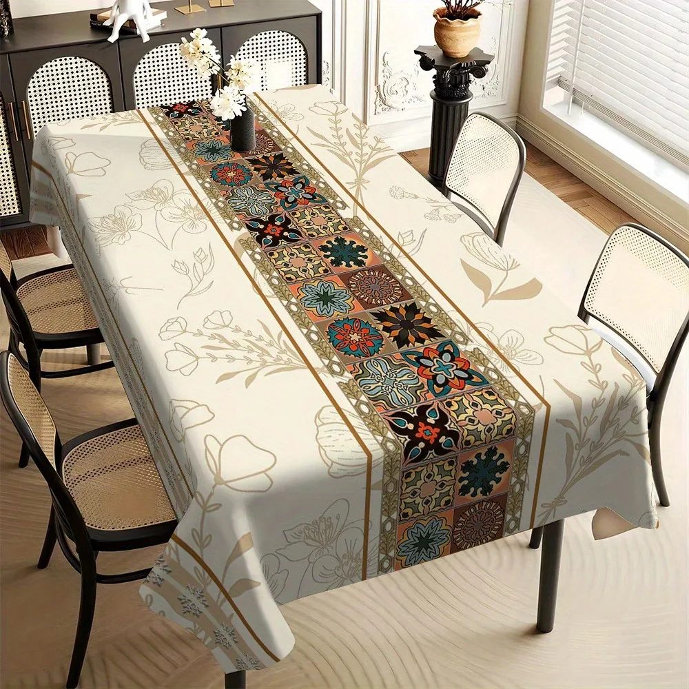 1pc Multi-Size Rectangular Tablecloth with Beautiful Pattern, Square Holiday Party Tablecloth for Hotel Parties, Restaurants, Ho