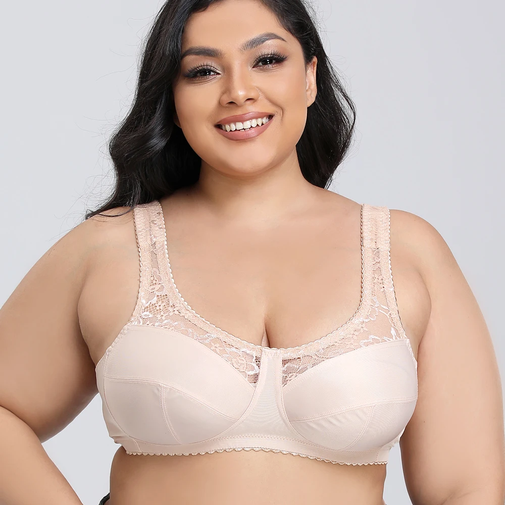 Sujetador de encaje para mujer Bralette lencería Sexy ropa interior inalámbrica BH Tops minimizador sujetador de talla grande 36-56 B C D E F G H Cup