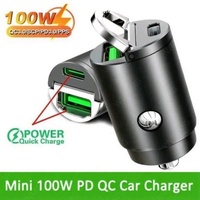 Mini 100W Pull Ring Car Charger PD QC Fast Charging Car Phone Charger Adapter For iPhone 16 15 Xiaomi Samsung Car Quick Charger