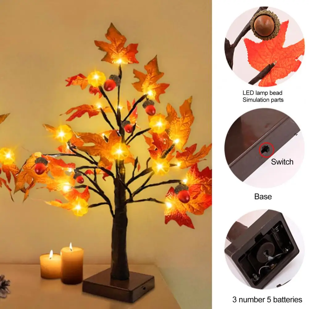 

Maple Tree Light with Timer Fall Harvest Table Decor Maple Tree with Pumpkins Pinecones Battery/usb Powered Led for Thanksgiving