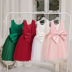 Backless Bow Baby Dresses for Girls 1st Birthday Party Gown Toddler Kids Wedding Baptism Princess Dress Baby Christmas Clothes