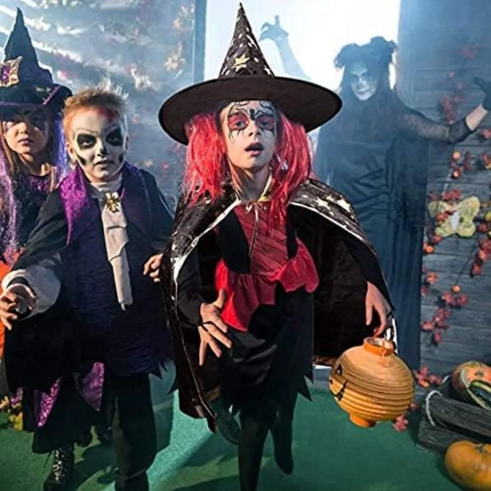 Peleryna czarodzieja, płaszcz czarownicy z kapeluszem i torbą z dynią, rekwizyty kostiumowe na Halloween dla dzieci na imprezę cosplay