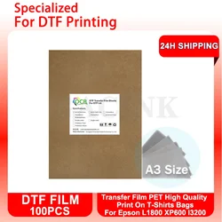 100PCS A3 DTF Transfer Film PET High Quality Heat Transfer Paper Sheets Print On T-Shirts Bags For Epson L1800 XP600 I3200