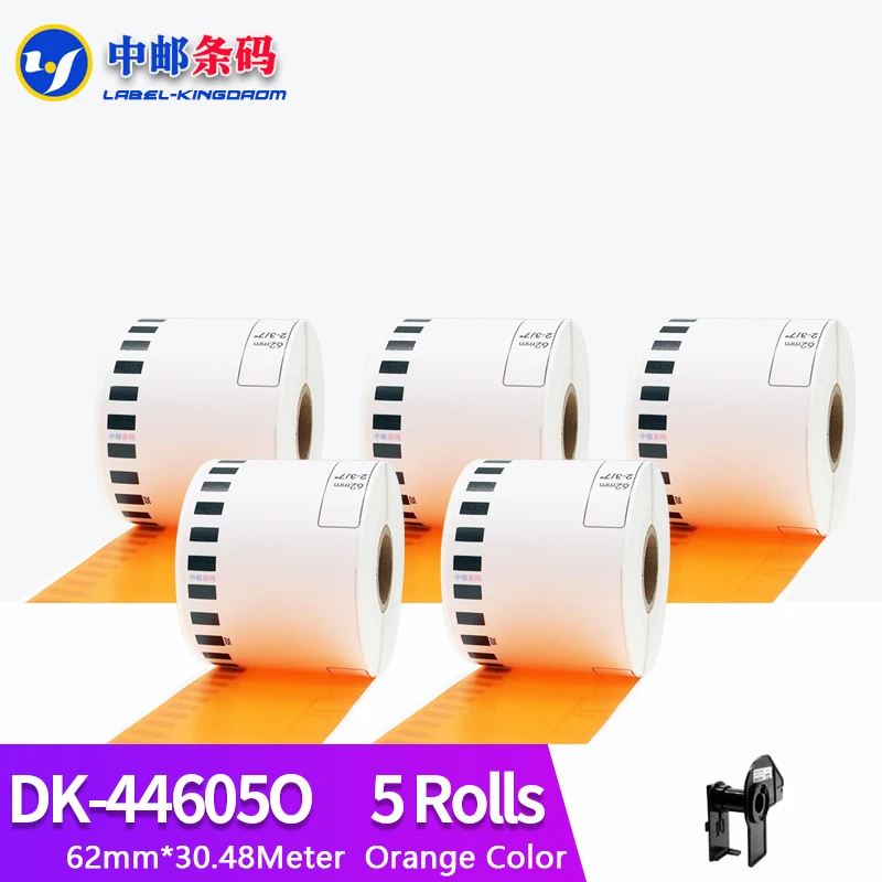 5 Rolls Orange Color Brother Generic DK-44605 Label Continuous Compatible for QL-570/580/700/710/720NW Label Printer DK-4605