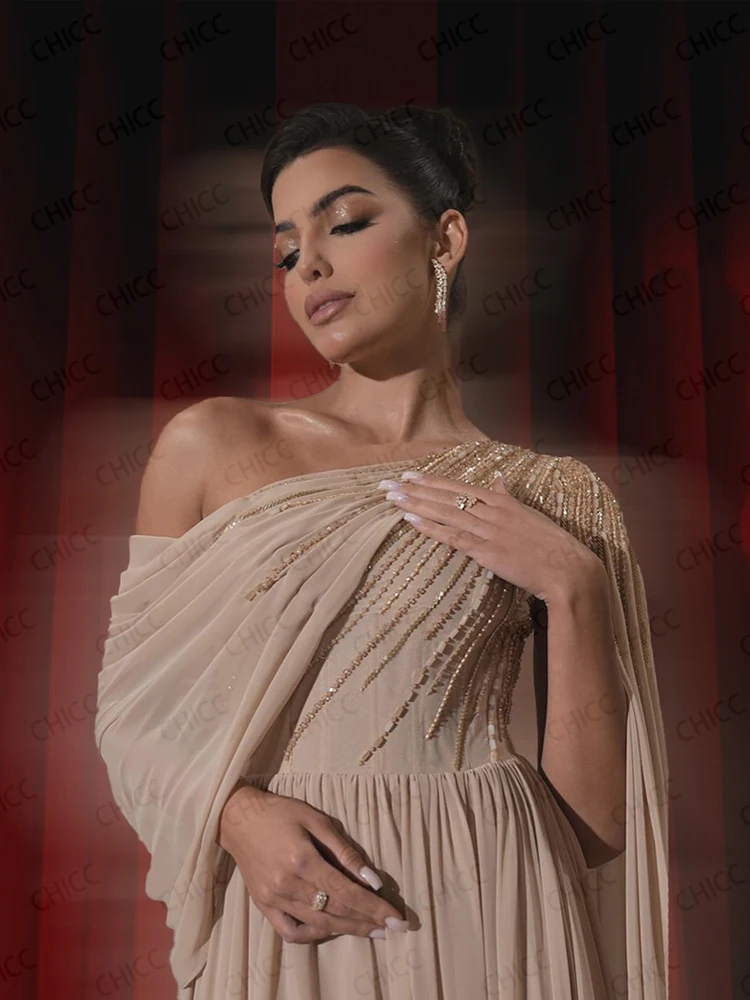 Luxury Evening Dresses One Shoulder Sleeveless A Line Prom Dresses Chiffon Beading Wedding Guest Gown Customized robes de soirée