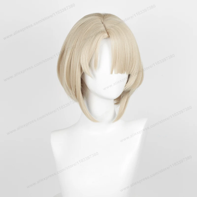 Wig Cosplay freetet Fontaine 30cm rambut wanita pendek Wig bermain peran sintetis tahan panas Anime + topi Wig