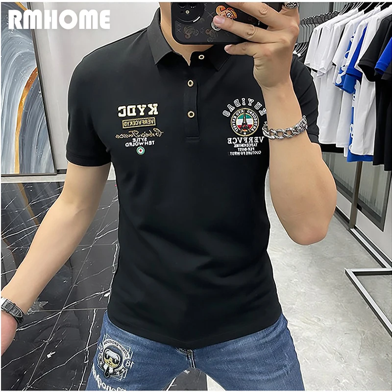 Men\'s Polo Shirt Versatile Personalized Fashion Male T-shirt Business Causal Embroidery Heavy Craft Tops Summer New Tees Clothes