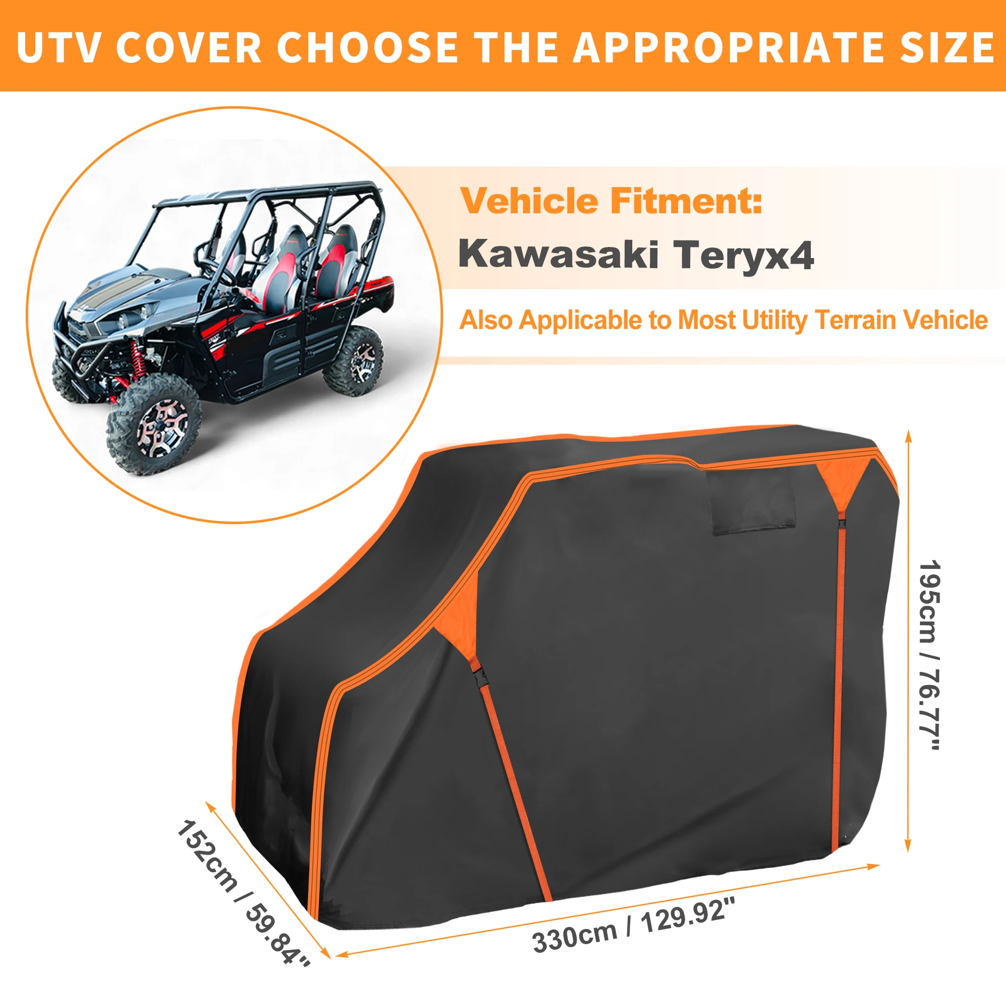 UXCELL Waterproof UTV Cover Side by Side Cover for Kawasaki Teryx4 Black 210D PU