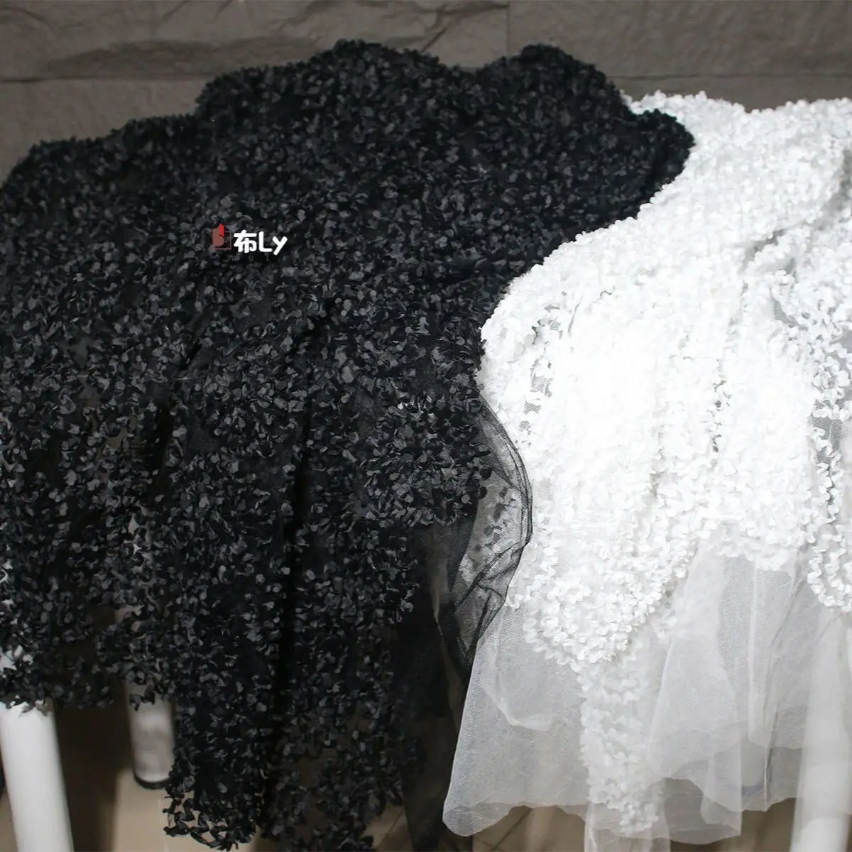 White Pleated Texture Hollow Jacquard Mesh Fabric, 3D Lace For Wedding Dress, Skirts, High-End Designer DIY Apparel Material