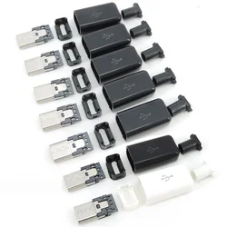 diy white black Micro USB 5PIN Welding Type Male Plug Connectors Charger cover 5P USB Tail Charging Socket 4 in 1 T1