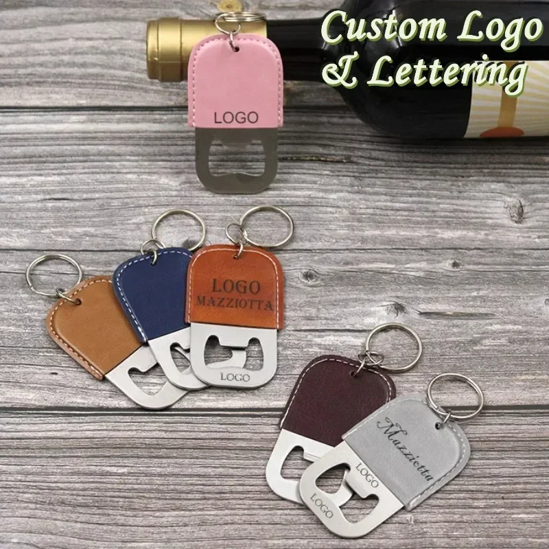 

Custom LOGO PU Leather Bottle Opener Keychain Beer Convenient Outdoor Bag Car Key Chain Stainless Steel Vintage Keyring Gifts