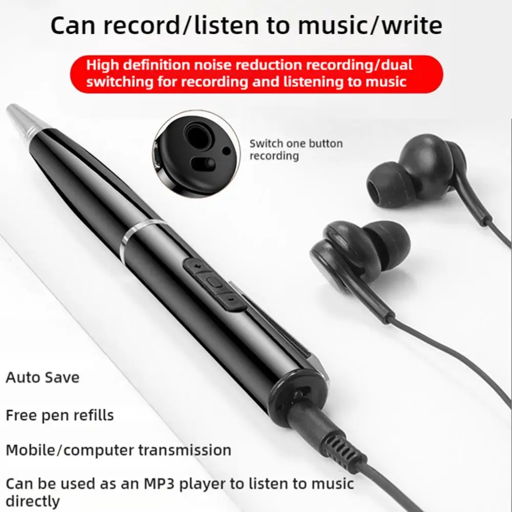 Recording Pen HD Business Meeting Student Class Use Portable MP3 Noise Pen-shaped Walkman Reduction Capacity Large N3Y6