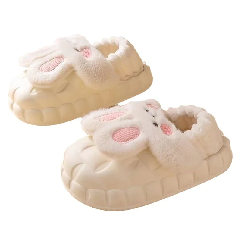 Pantuflas de algodón con diseño de conejo para mujer, pantuflas de suela gruesa, cálidas, antideslizantes, de felpa, para el hogar, invierno, 2024