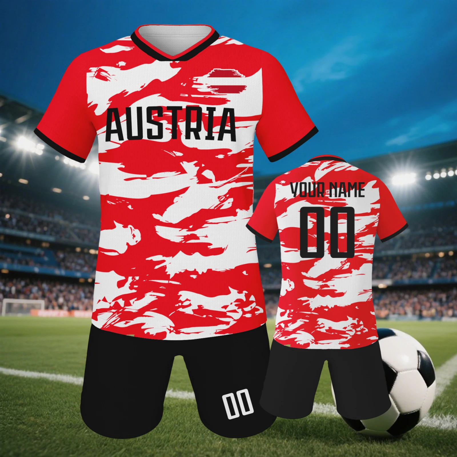 

Austria Football Kit Personalized Soccer Jerseys for Kids Boys Girls Soccer Team Uniform with Printed Name Number Fans Gift