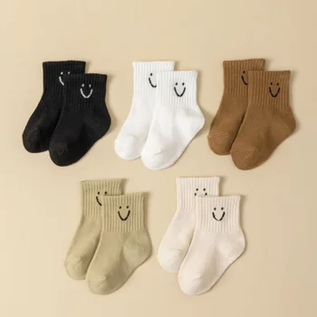 5pairs/set Baby Cartoon Pattern & Solid Color Socks
