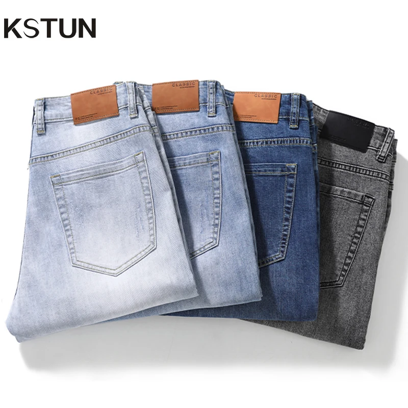 KSTUN Men's Jeans Stretch Slim Regular Fit Gray Light Blue Dark Blue Jeans For Men Denim Pants Causal Streetwear Mens Clothing