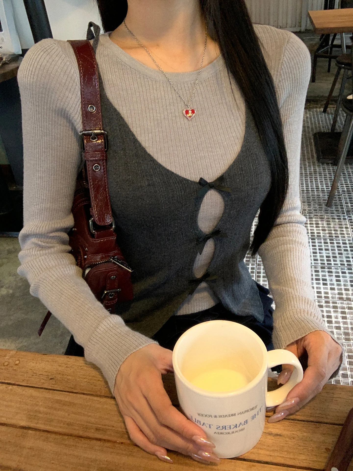 

ay Knitted Sweater Women's Slim Fit Top Layered Look Fake Two-Piece Trendy Cardigan Autumn Faion Commute Sle Polyester ...