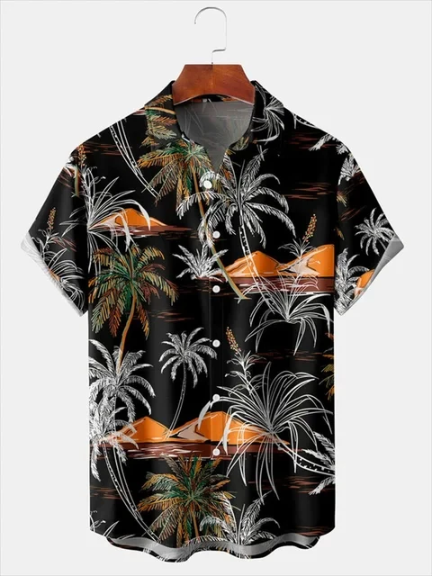 Summer Seaside Shirt For Men Women With Plant Palm Tree Pattern Print Design Short Sleeve Fashion Shirt Button Up Versatile Top