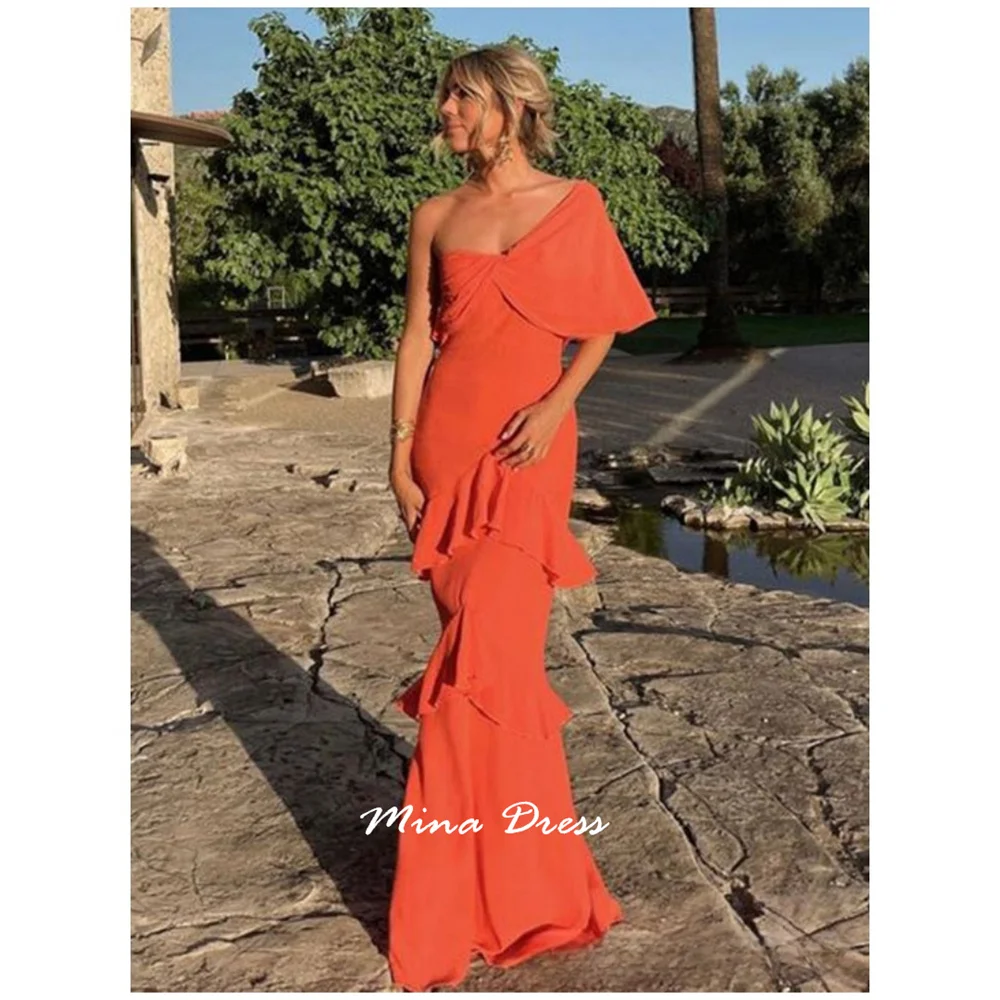Mina Ruffle Edge Prom Dress  Customized Slant Evening Dress 2025 Fish Tail Elegant Dresses for Woman Wedding Guest Party Womens