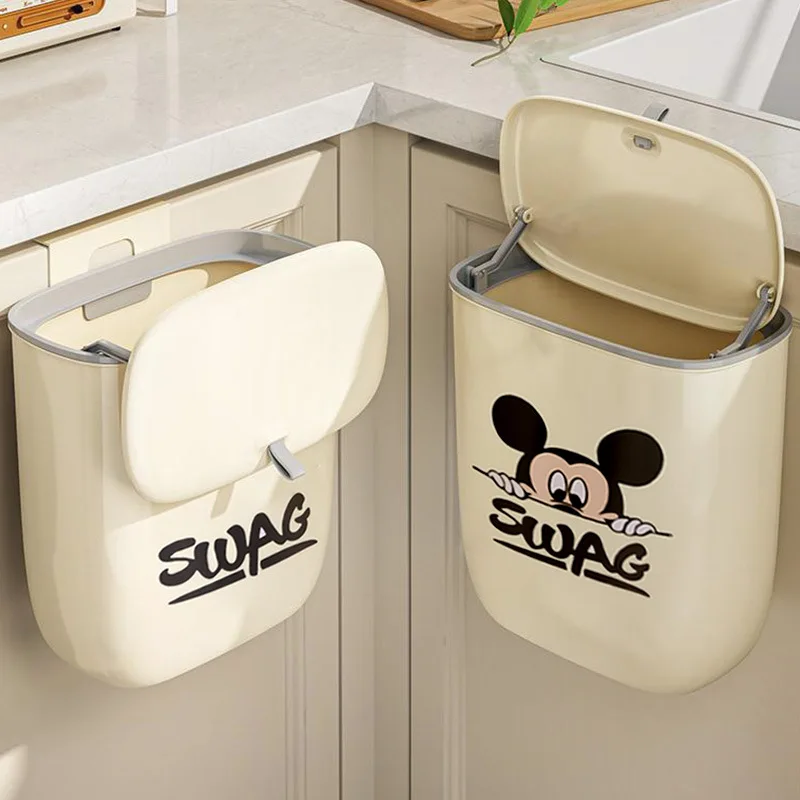 Disney Mickey Kitchen Hanging Trash Cans Household Cleaning Waste Bins Accessories Bathroom Large Capacity Hanging Trash Can