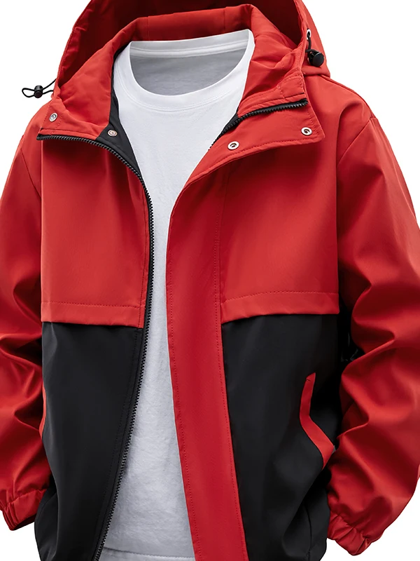 

Новая мужская куртка 2025 года в стиле колор-блок: повседневная, для активного отдыха, ветрозащитная, тонкая, однослойная, молодежная, из полиэстера, на молнии, с капюшоном