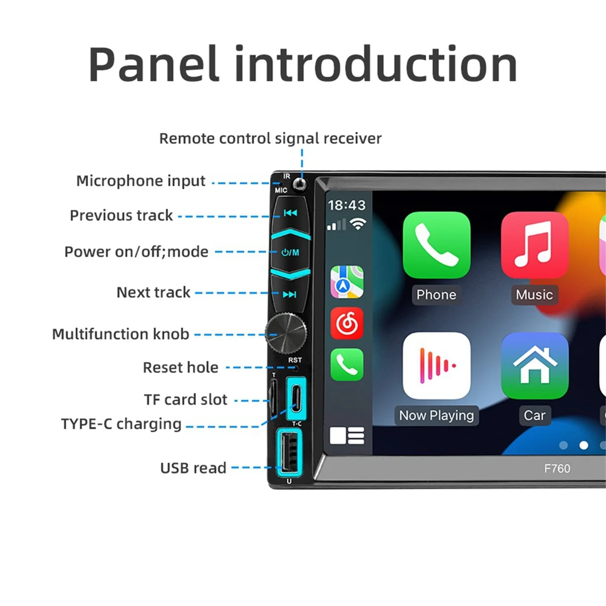 Double Din Car Stereo with CarPlay & Android Auto, 7 Inch Touchscreen FM/AM Radio, Bluetooth, Mirror-Link, Backup Camera