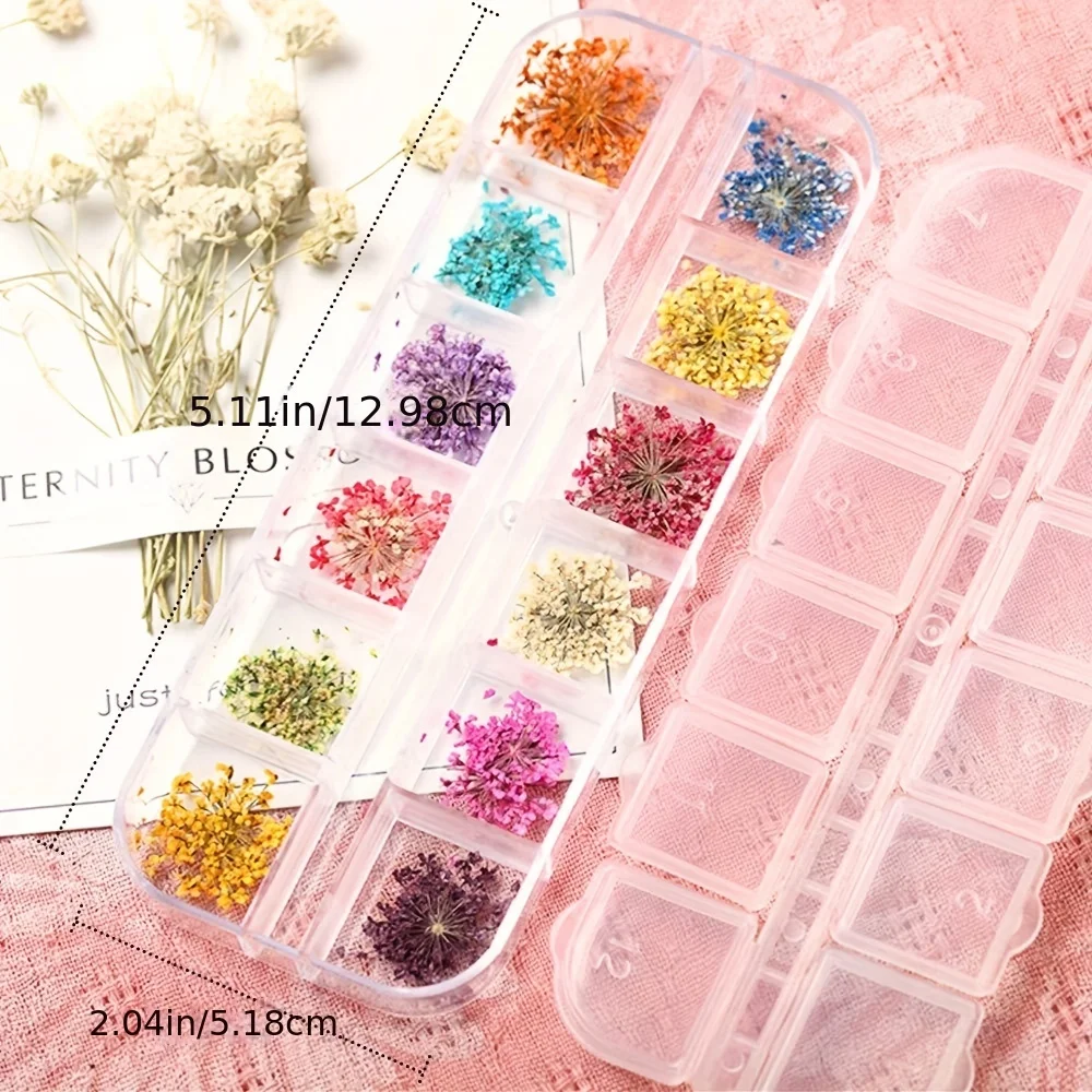 12 Colors Dried Flowers for Nail Art Mini Real Natural Flowers 3D Applique Nail Decoration