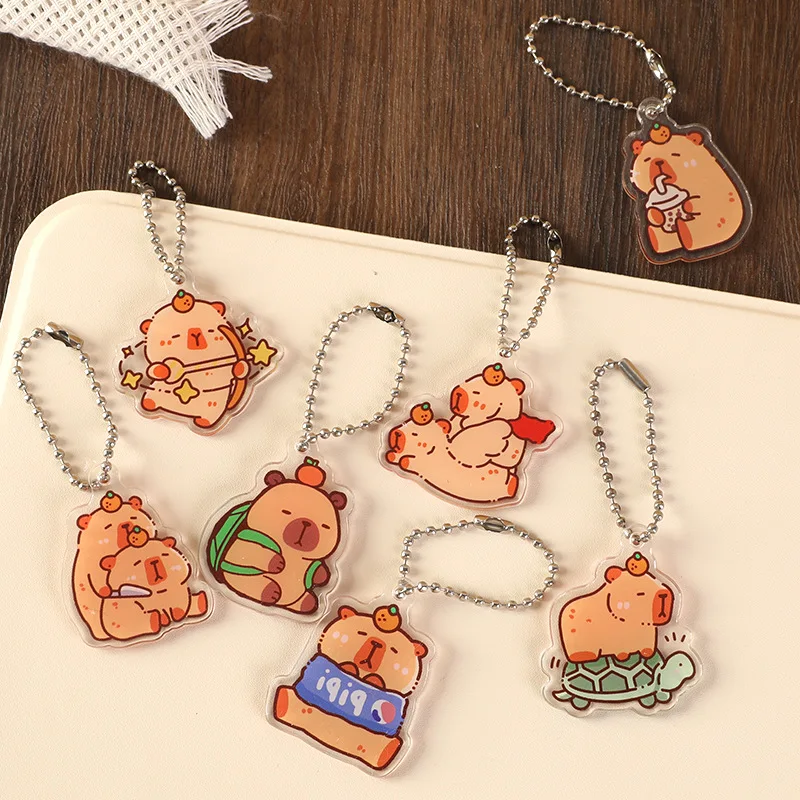 

Милый брелок для ключей с капибарой, аксессуары для сумки, подвеска в виде психического животного, водонепроницаемый легкий мультяшный акриловый брелок в подарок