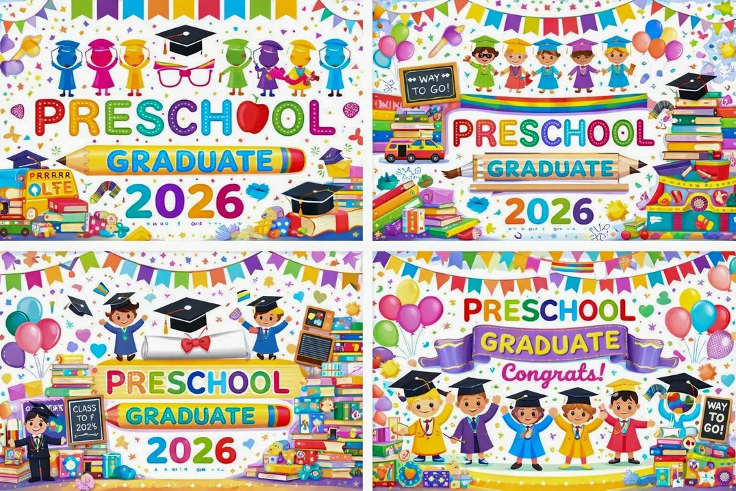school classroom kids graduation caps books colorful playful preschool graduate backdrops wall Photography Studio Backgrounds