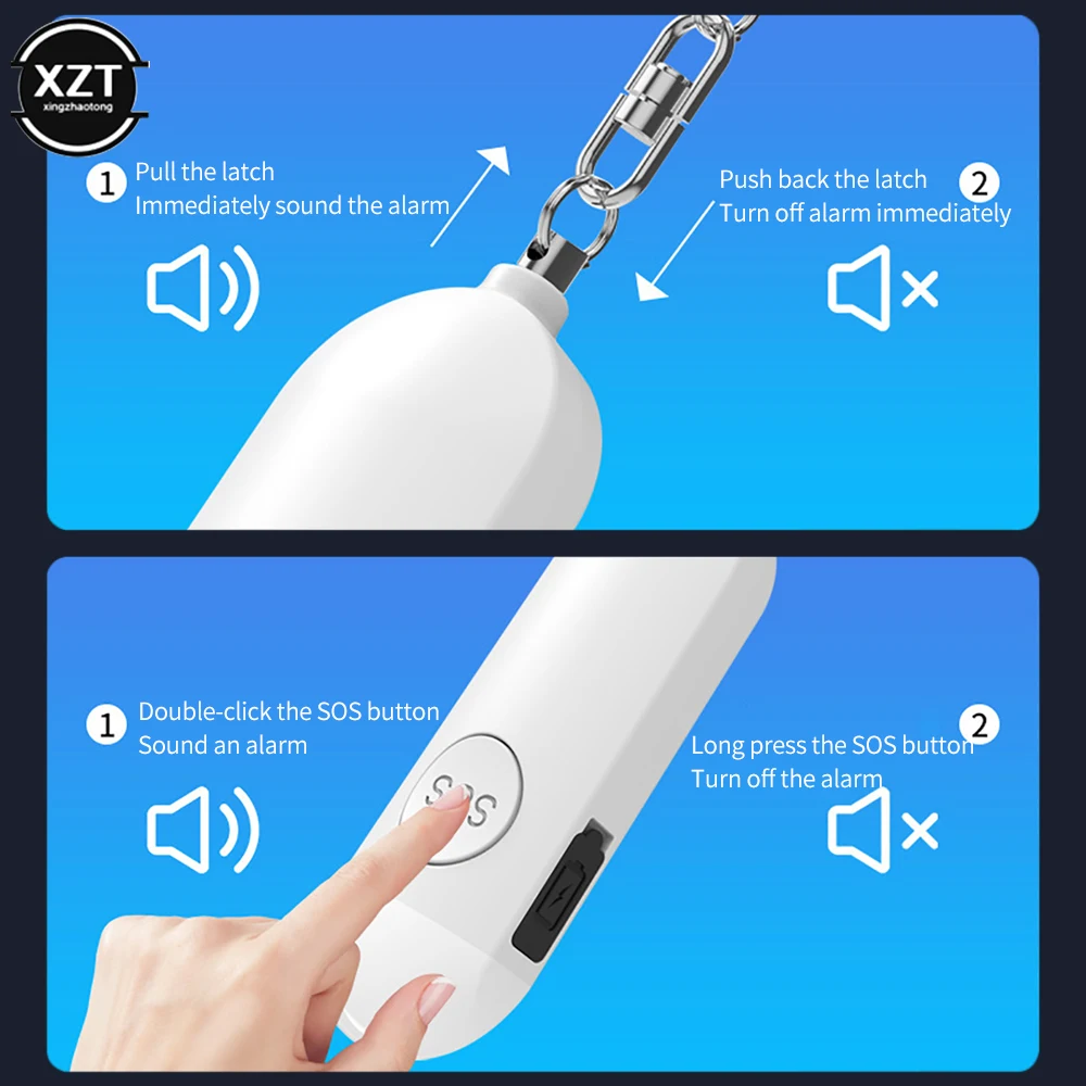 พวงกุญแจสัญญาณเตือนป้องกันตนเองเพื่อความปลอดภัย130dB ป้องกันหมาป่าสำหรับเด็กผู้หญิงเด็กพวงกุญแจสัญญาณเตือนฉุกเฉินกรีดร้องแบบมีเสียงดัง pengaman diri