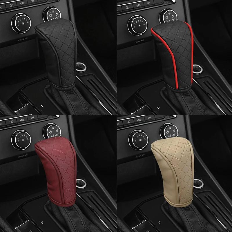 PU Leather Car Shift Handle Cover Non-Slip Dust Proof Shift Knob Protective Covers Universal Automobile Interior Accessories