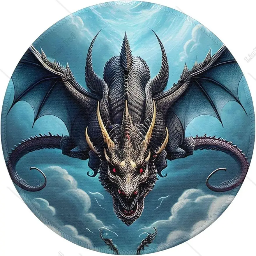 

Evil Flying Dragon Mousepad Non-Slip Base Sewed Edge Round Gaming Mouse Pad Waterproof Mousepad for Laptop Office Work Home Gift