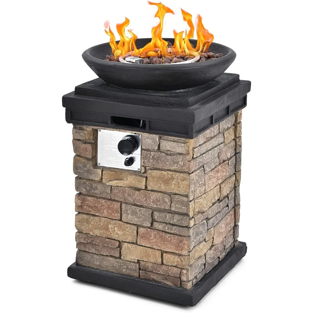 

Compact Firepit Table with Lava Rocks and Rain Cove, Propane Firebowl Column, 40,000 BTU, Convenient To Use, Fire Pits