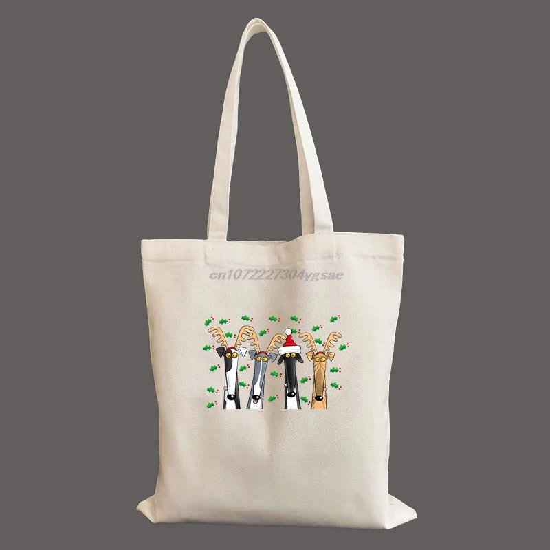 Christmas Antlers Greyhound Dog Love My Pet Tote Bag women Harajuku shopper handbag girl Shoulder shopping bag Lady Canvas Bag
