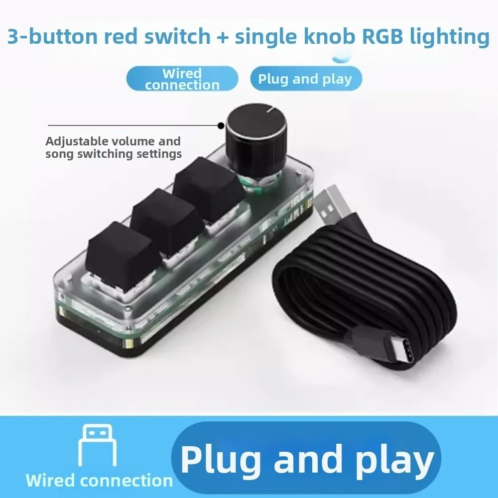3/4 Keys Programming Keyboard Select Copy Paste Hot Key Mini Keyboard Red Switch RGB Light Hot-Swappable Macro Keyboard