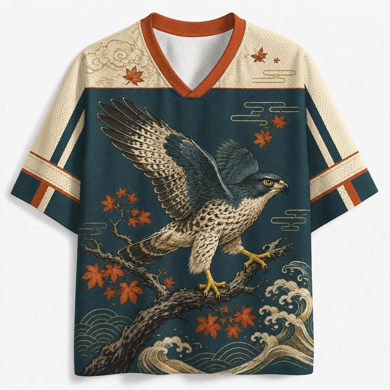 Unisex Vintage Falcon Bird Graphic Tee Men Women Nature Ocean Scenery Urban Streetwear Short Sleeve Hip‑Hop Casual Tee Tops