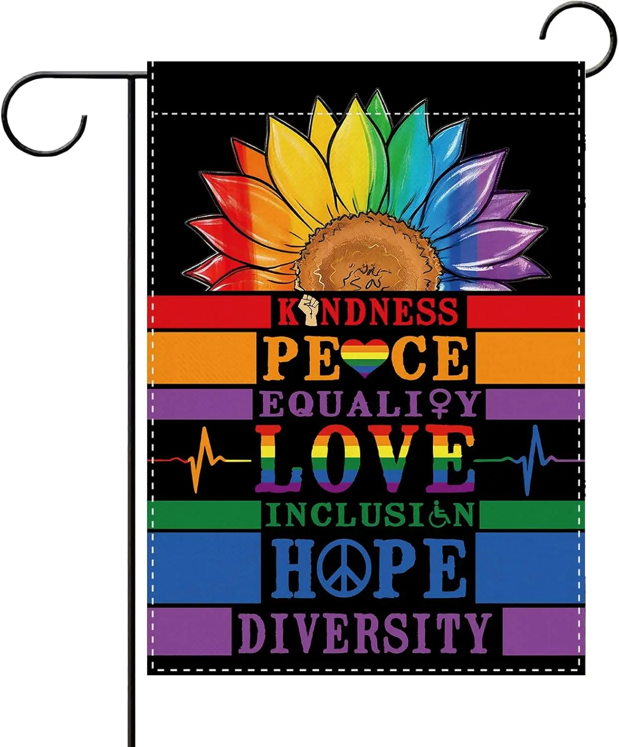 Pride Rainbow Sunflower Decorative Garden Flag, Kindness Peace Equality Love Inclusion Hope Diversity Small Yard Outside Dec jjp