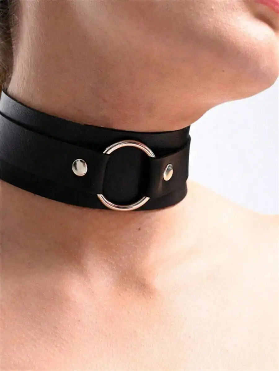 1 Stück, auffällige Halskette im Punk-Rock-Stil, schwarzes Leder, für coole Mädchen, Party-Accessoire, Damengürtel. – Detail 3