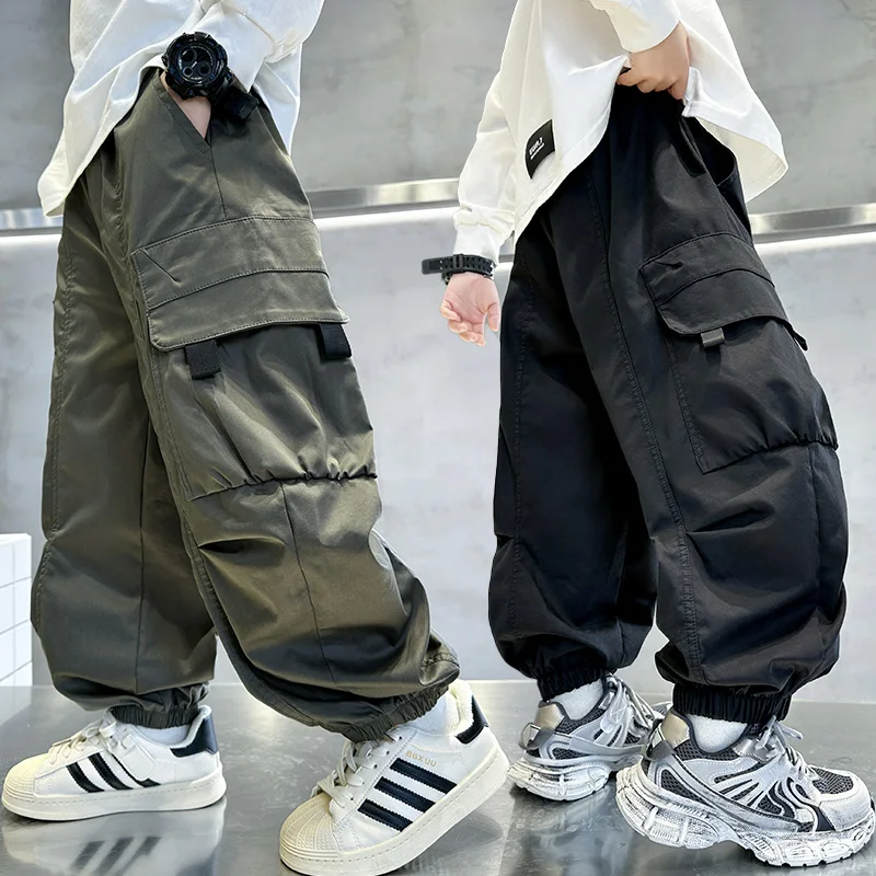 

New Autumn Kids Baggy Cargo Pants With Big Pocket for Boys Casual Cotton Trousers Trackpants Children Sporty Sweatpants Age 5-14