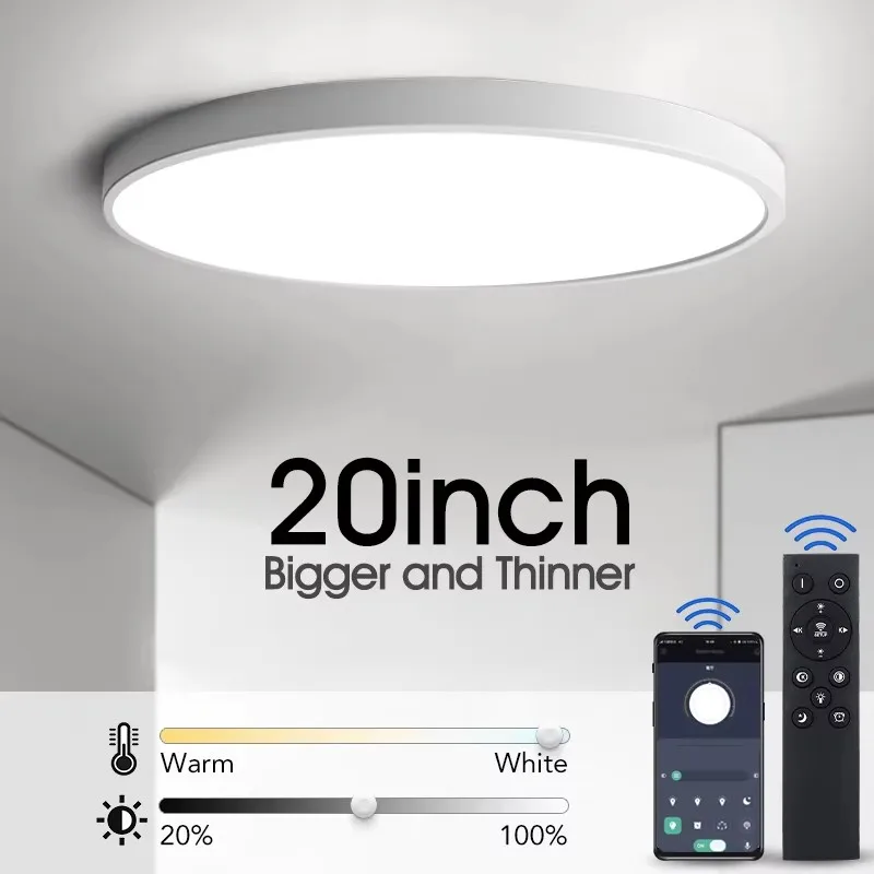 Ultradünne LED-Deckenleuchte, moderne 20 Zoll große Deckenleuchte für Wohnzimmer, Helligkeit, dimmbar, AC85–265 V, Panel-Leuchte für Zimmer