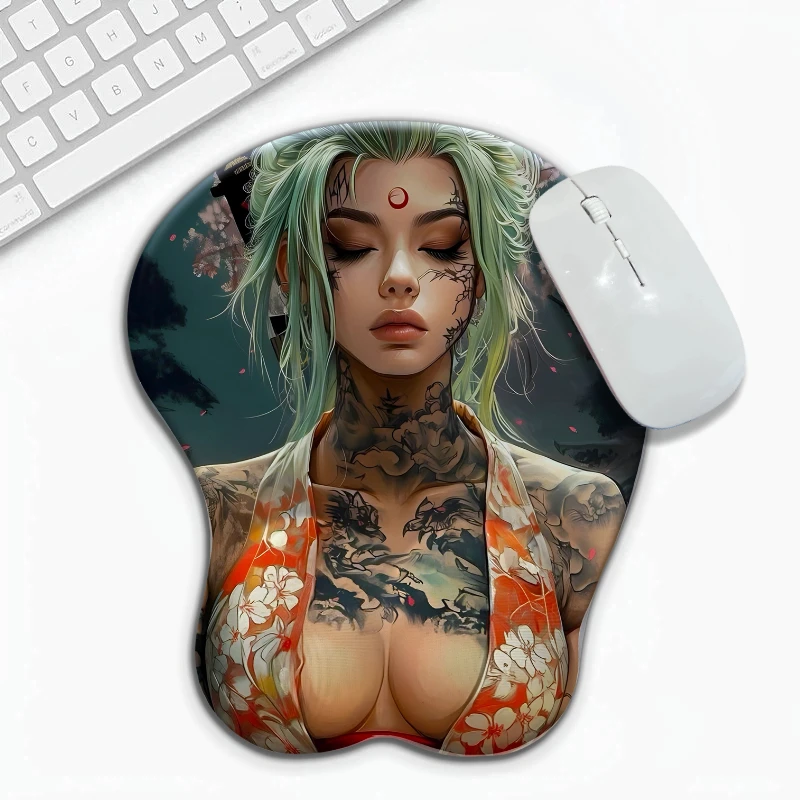 Japanese Female Samurai Ninja Style 3D Mouse Pad Soft Silicone Wrist Rest Free Shipping Desk Pad  Gamer Use Ergonomic