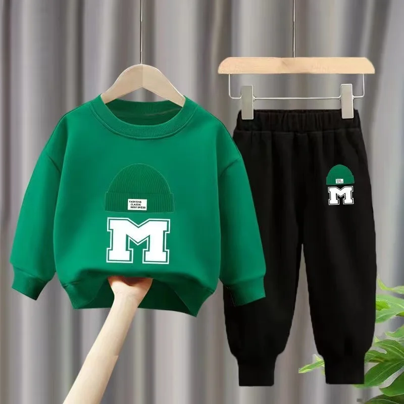 Autumn Baby Girl Boy Clothes Set Children Sports Cartoon Letter Sweatshirt Top and Pants Buttom Two Piece Suit Cotton Tracksuit