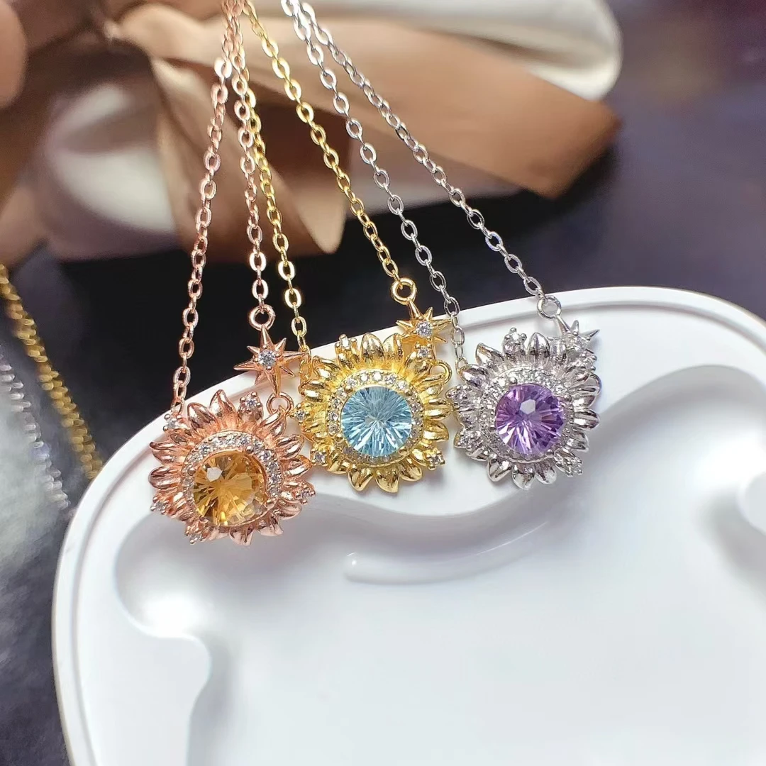2025 New fireworks Amethyst /Citrine pendant for Women necklace with blue topaz 925 sterling silver party gift