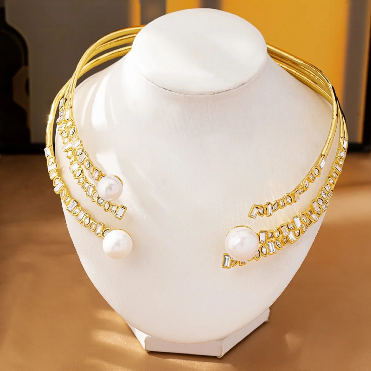 

Европейский и американский модный дизайн, тренд с медным позолоченным покрытием, многослойный воротник с жемчугом и стразами, винтажное женское колье