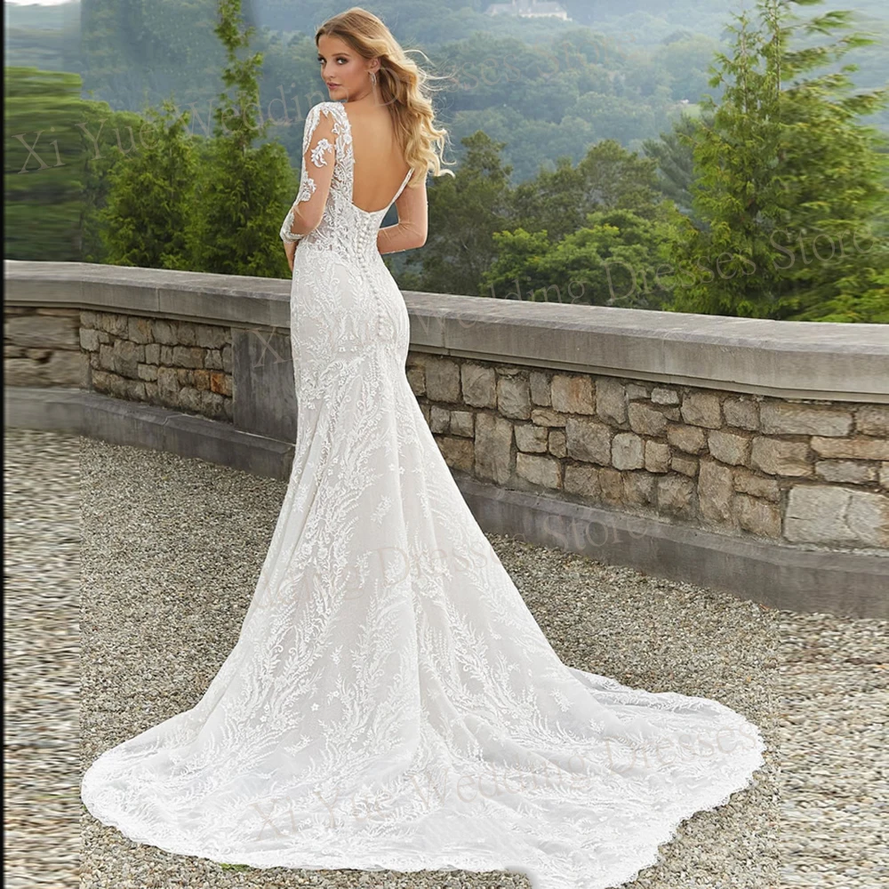 Charming Sweetheart Mermaid Sexy Slim Wedding Dresses Lace Appliques Bride Gowns With Detachable Full Sleeve Vestido De Novias