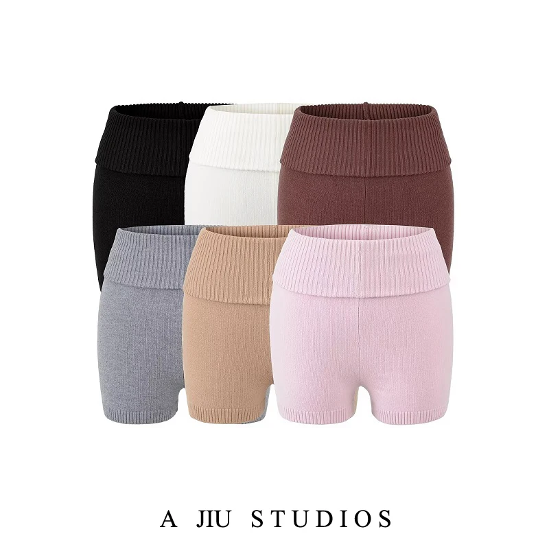 

Американские ретро-шорты с низкой талией, вязаные, женские, осенне-зимние, эластичные, универсальные, утягивающие, базовые шорты-леггинсы