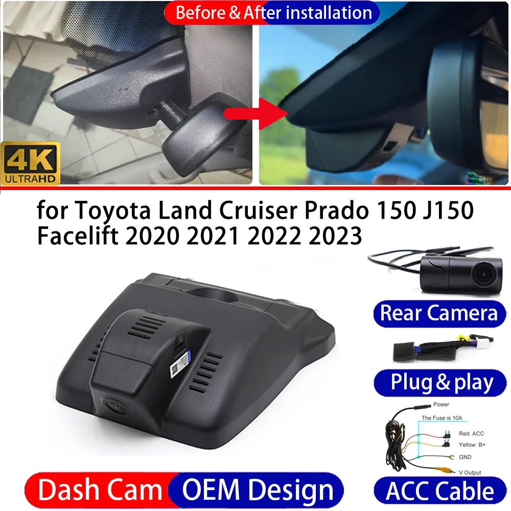 Dash Cam for Toyota Land Cruiser Prado 150 J150 Facelift Front＆Rear 4K DVR Dashboard Camera Video Drive Recorder Parking Mode