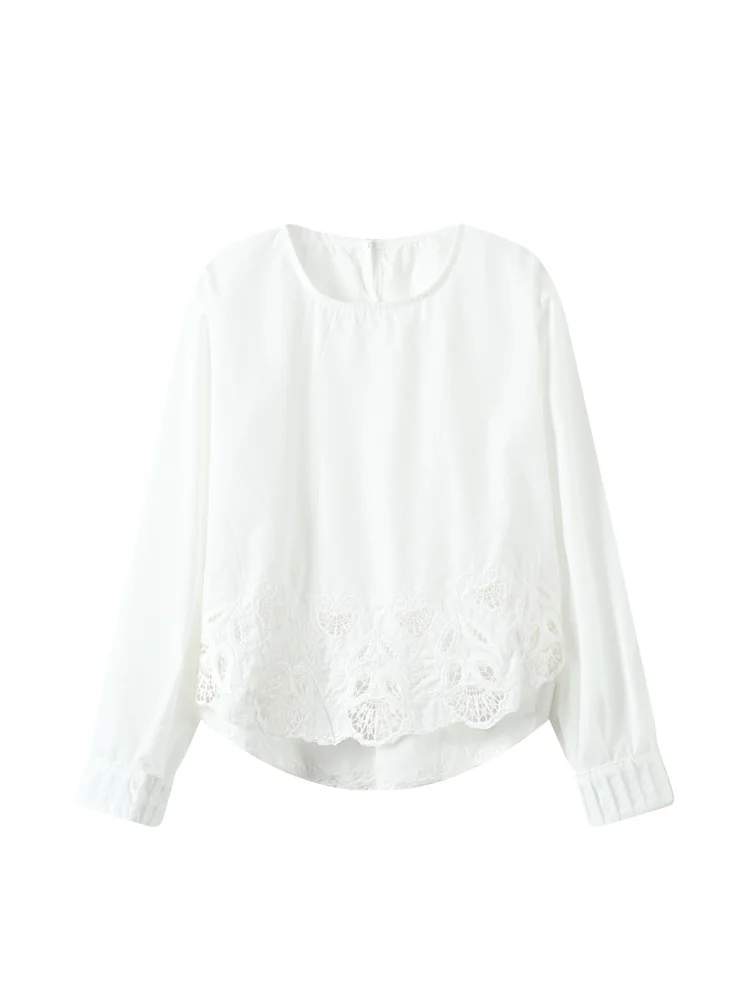 

Casual Lace Splice Long Sve round Ne irt Women's plus Size Spring Faionable Top Comfortable Versatile Big Sister